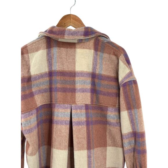 SO Plaid Oversized high low length Jacket shirt . Size small Blush Multicolor - Picture 6 of 12